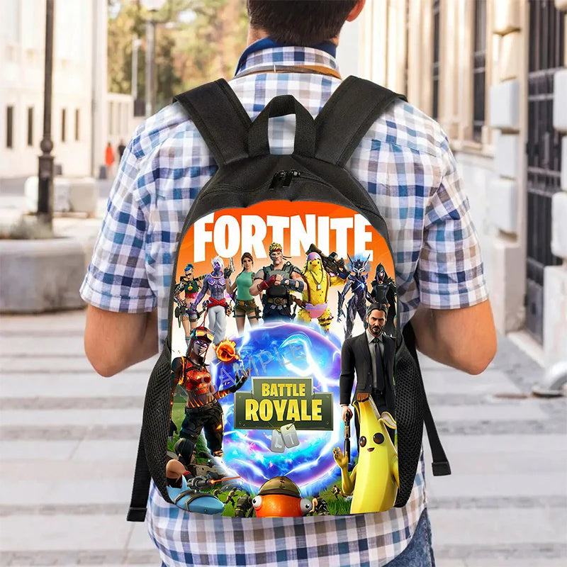 Fortnite 15 tommer tegneserie-skolerygsæk til børn, drenge og piger, cool gaming-print, let og rummelig rygsæk, egnet til alderen 5-8