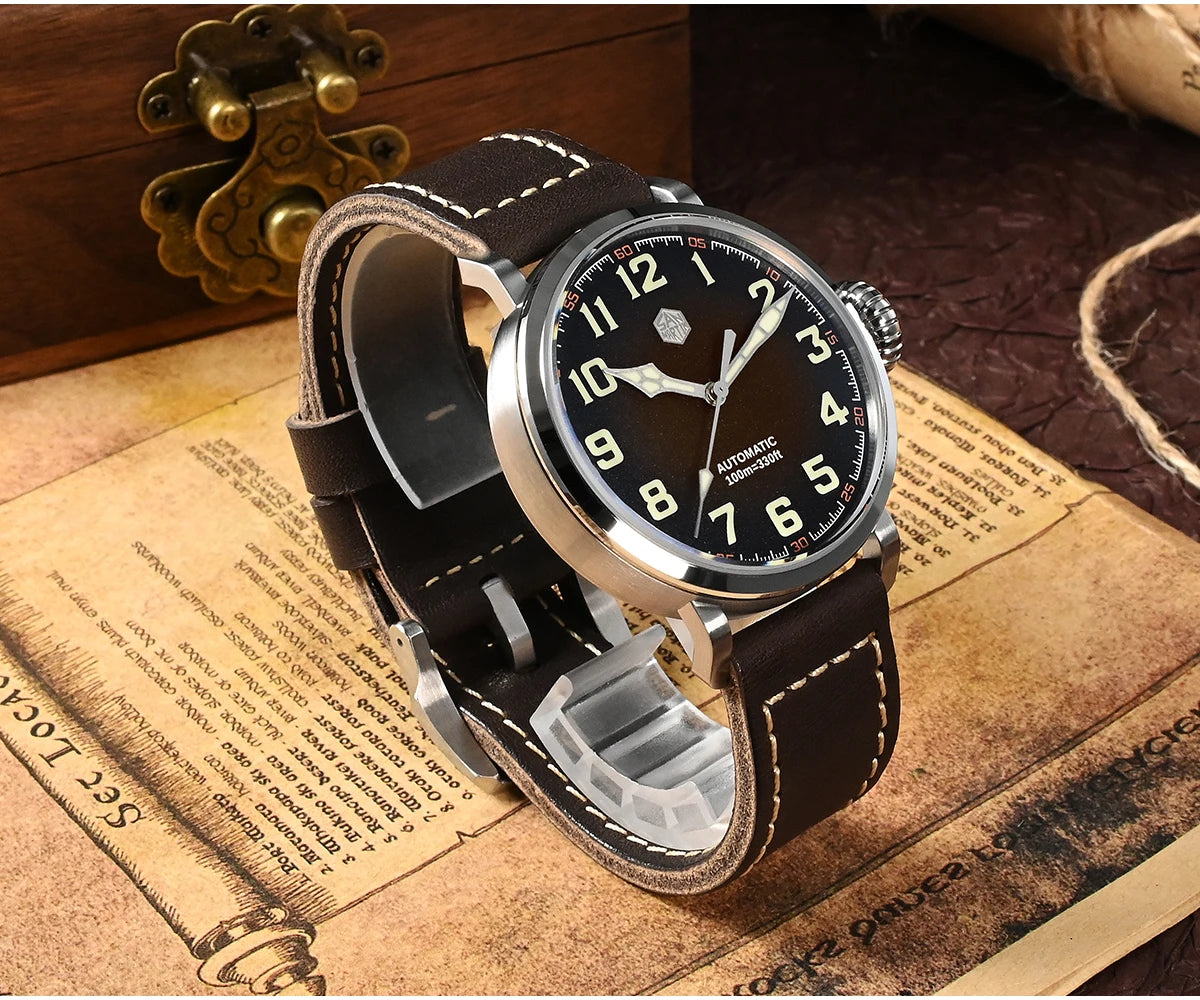 San Martin Fashion Men's Watch 40mm Pilot Automatic Mechanical YN55 PT5000 SW200 Stainless Steel Luminous Waterproof 100m