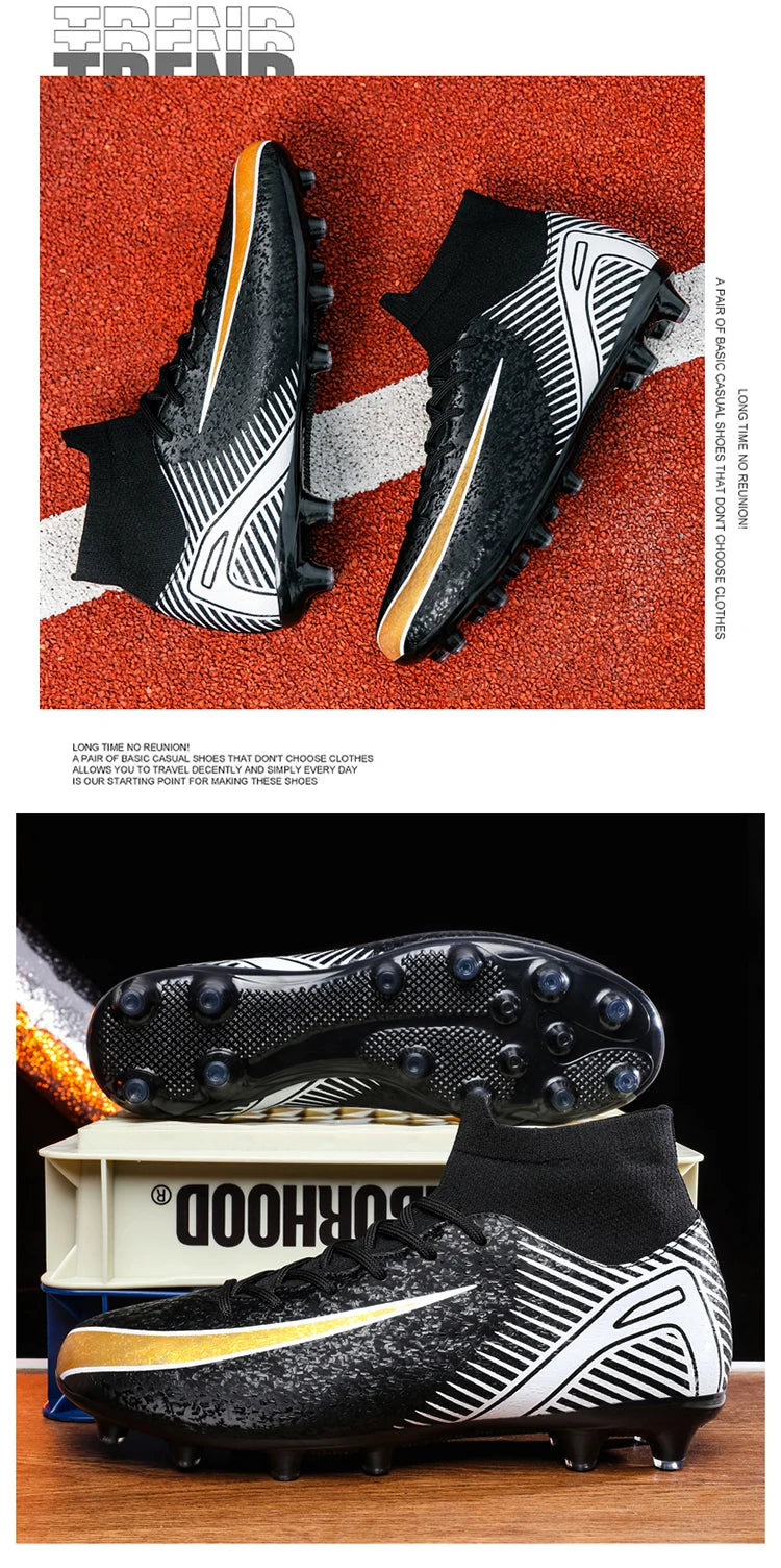 High Top Football Boots Men's Large Size 47 Training Sports AG Long Nail TF Broken Nail Ball Shoes Net Lining Rubber Outsole