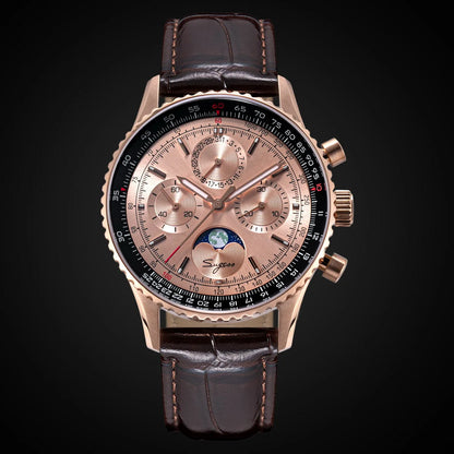 Sugess Chronograph Watch of Man ST1908 Swanneck Movement Mechanical Moonphase Wristwatches Waterproof Calendar Vintage New S468