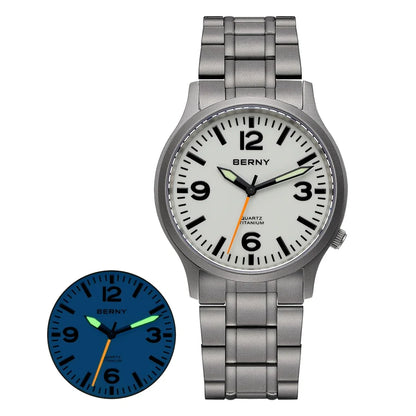 BERNY Full Titanium Men Watch Super Luminous Sports Quartz Watches Lightweight and Comfortable 5ATM Easy Read Wristwatch
