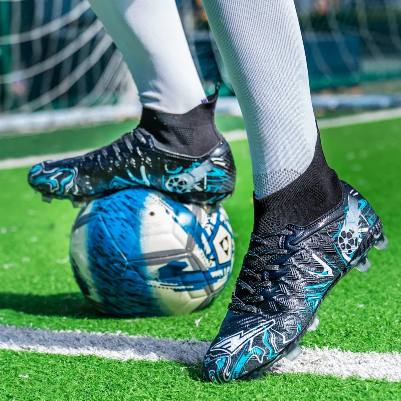 Men's High Ankle Football Boots Turf Soccer Cleats Breathable Non-slip Training Match Sneakers Outdoor Sports FG Soccer Shoes