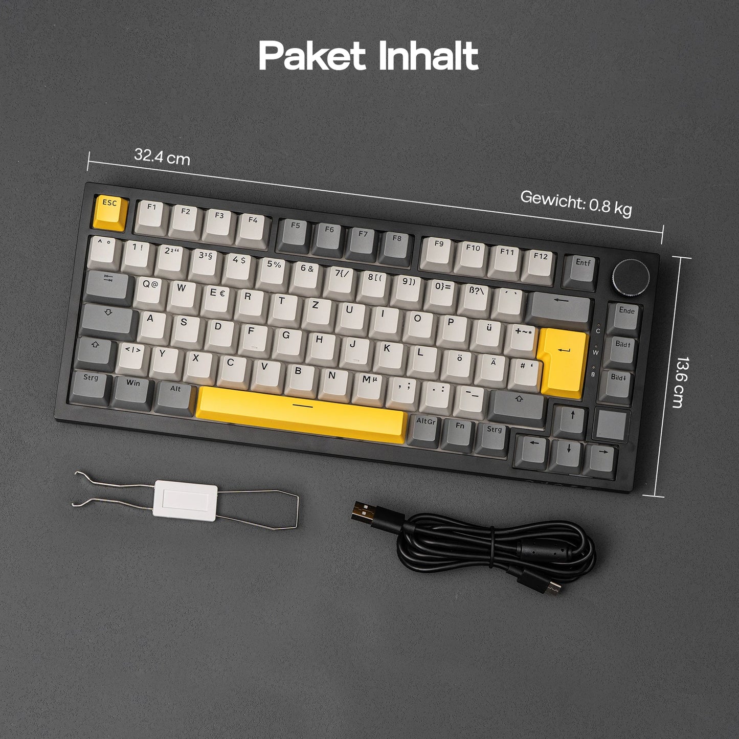 ISO-DE Layout AJAZZ AK820 PRO 75% QWERTZ German Layout Mechanical Keyboard Tri-Modes Wireless Keyboard with TFT Screen NKRO RGB