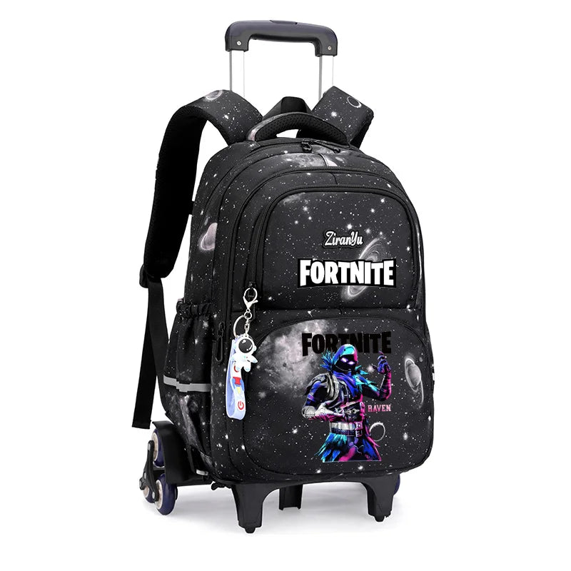 Чанта с колелца Fortnite за лесно изкачване на стълби, аниме, водоустойчива раница на колелца с голям капацитет за ученици, ежедневна пътна чанта