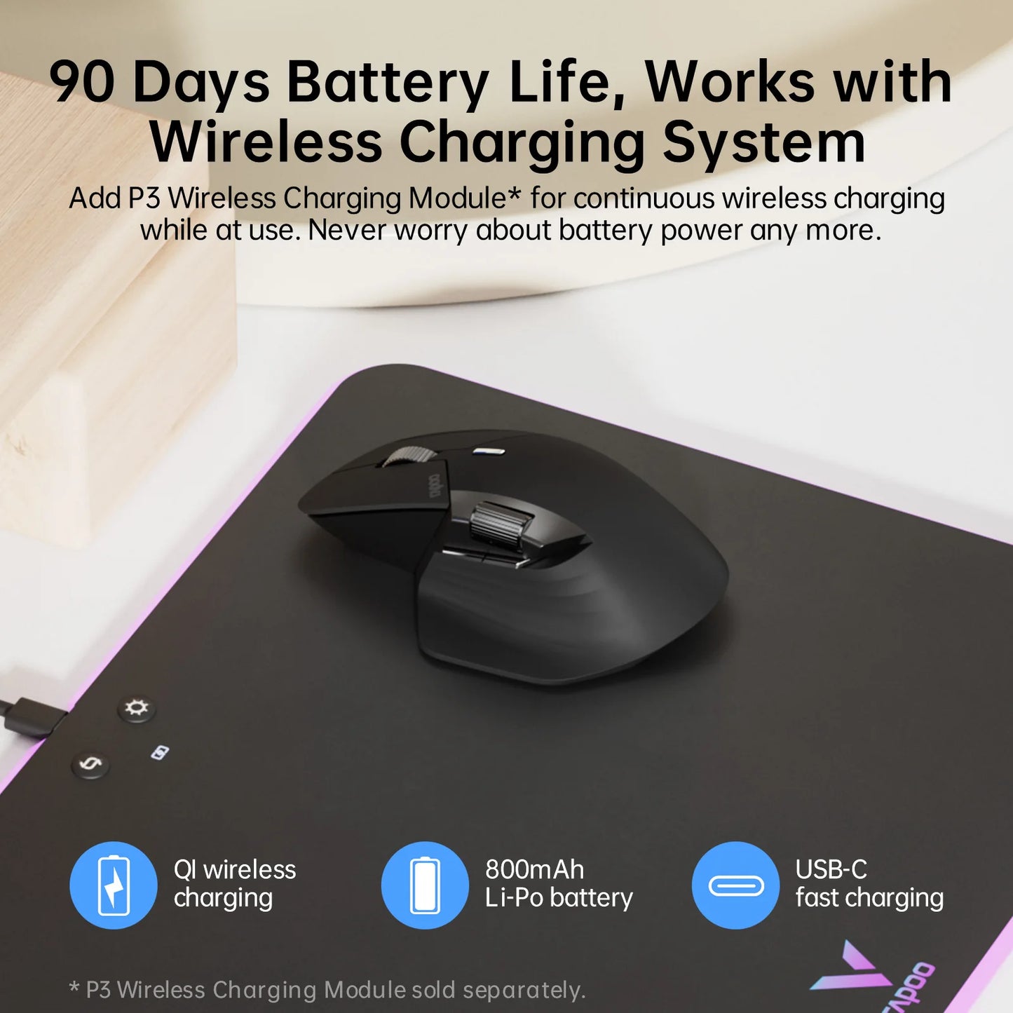 Rapoo MT760L/MT760M vícerežimová dobíjecí bezdrátová myš, ergonomická, 4000 DPI, podpora až 4 zařízení, Bluetooth myš