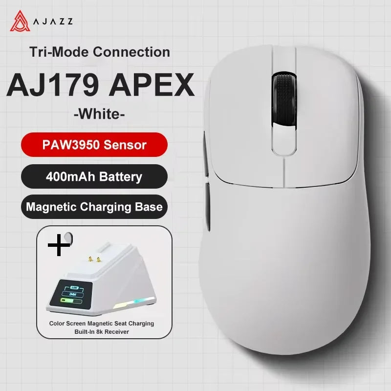 AJAZZ AJ179 APEX Wireless Gaming Mouse with RGB Display Dock, PAW3950 Sensor, Bluetooth, 8000Hz Polling Rate, Tri-Mode Gaming Mouse