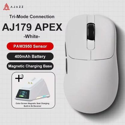 AJAZZ AJ179 APEX Wireless Gaming Mouse with RGB Display Dock, PAW3950 Sensor, Bluetooth, 8000Hz Polling Rate, Tri-Mode Gaming Mouse