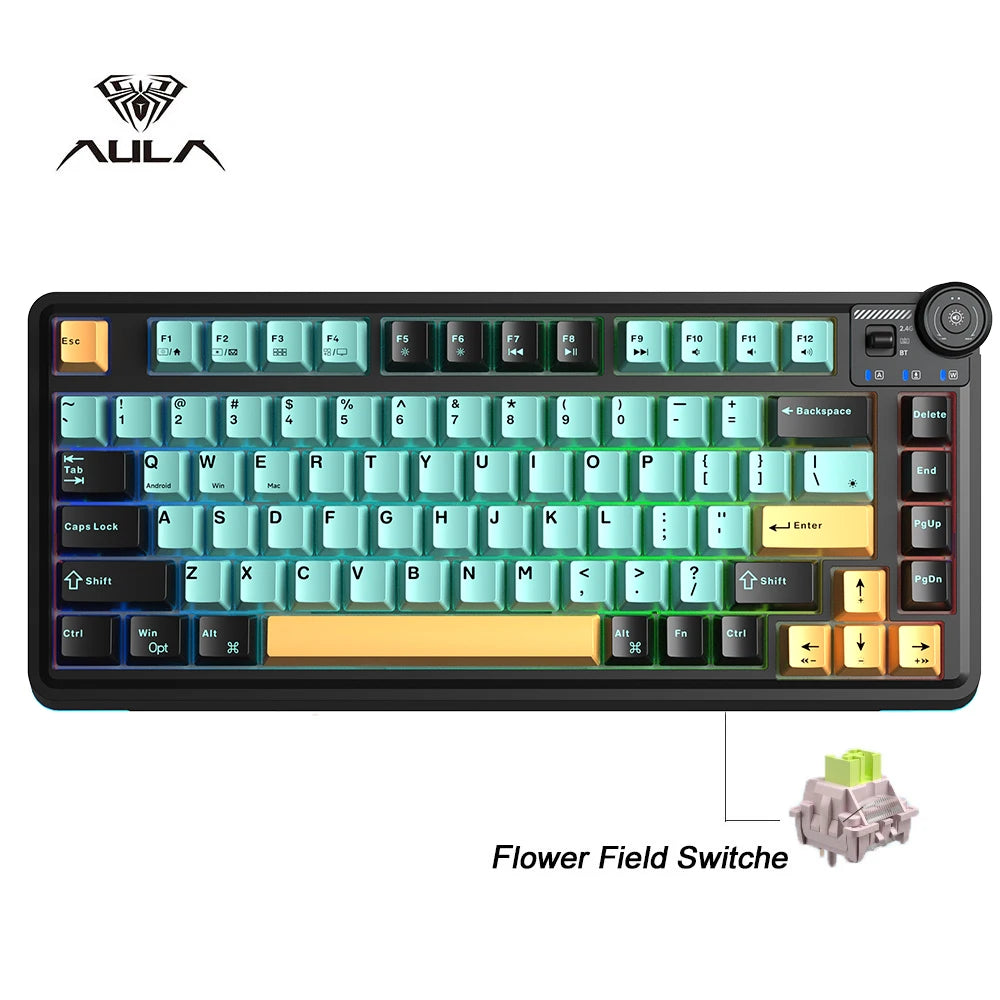 AULA AU75 Three Mode Mechanical Keyboard 81 Keys Hot Swappable RGB Esports Gaming Keyboard PBT Keycap PC Desktop Typing Keyboard