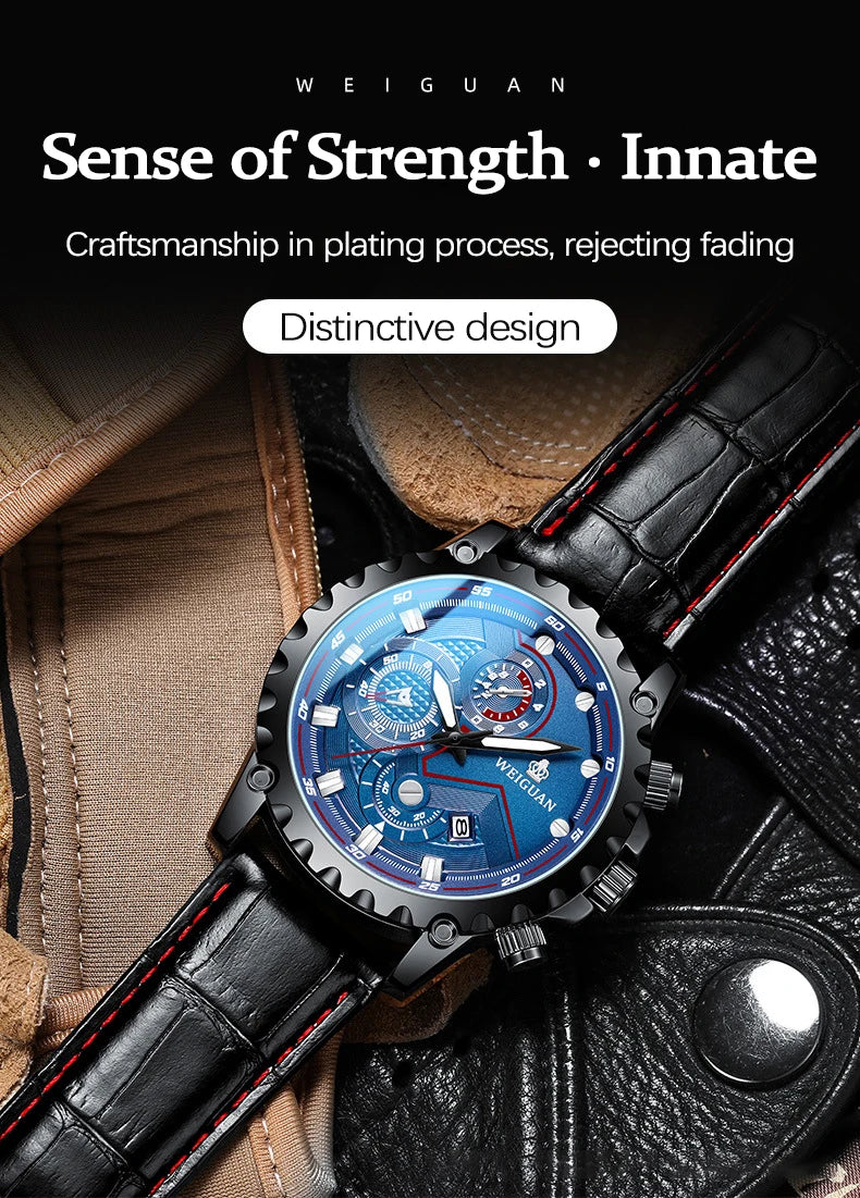 Men's Watch Black Warrior Authentic Trendy Stainless Steel Waterproof Luminous Calendar Male Fashion Quartz Clock Watches Gift