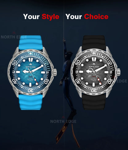 NORTH EDGE 2025 NEW+ TRITON-TI Titanium Solar-Powered Diving Watch Luxury Quartz Watches for Men 300M Waterproof 180+ Day Power