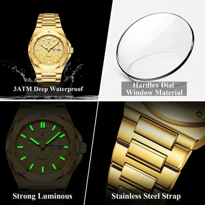 POEDAGAR Business Men Clock Date Week Stainless Steel Luxury Man Wristwatch Waterproof Luminous Sport Quartz Men's Watches Reloj
