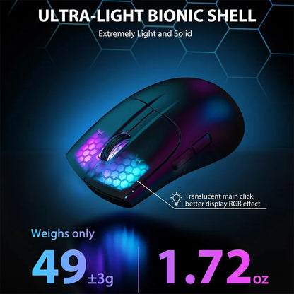 ATTACK SHARK X5 Wireless Gaming Mouse, 49g Tri-Mode Bluetooth Gaming Mouse with PixArt Optical Sensor, RGB Rechargeable Gaming Mouse for PC, Mac & Windows