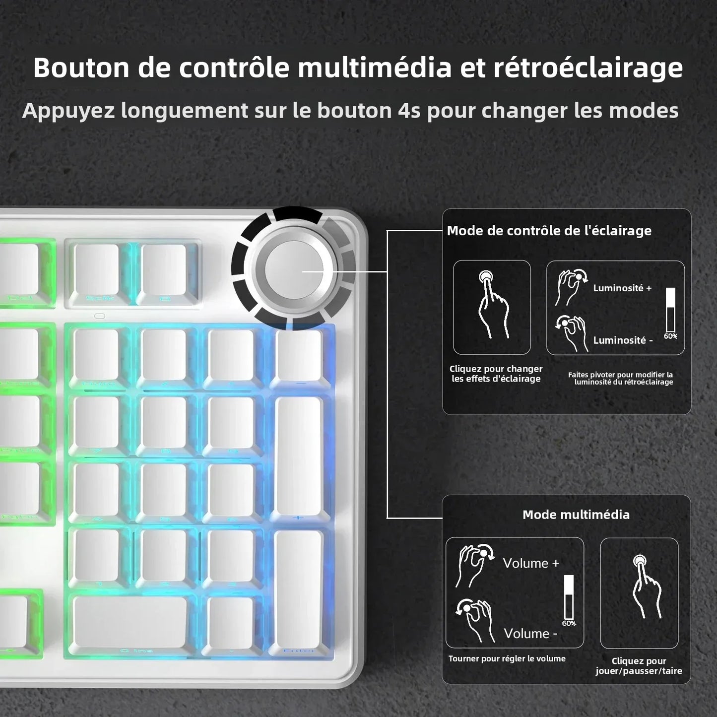 AULA F99Pro Low Noise Keyboard Gasket Structure Hot-swap RGB Mechanical Keyboard with Media Knob