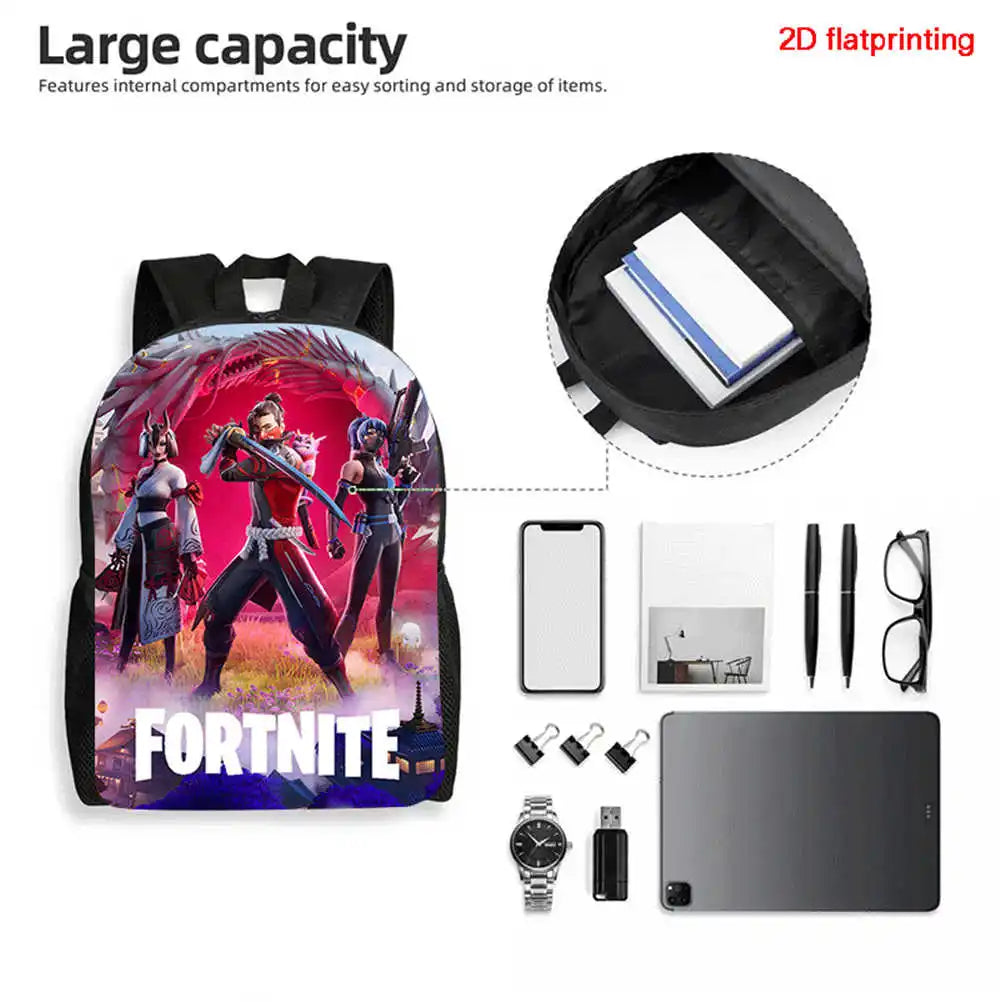 Fortnite Cartoon 3pcs Set, Large Capacity Suitable for Boys and Girls Aged 5-8, Includes Backpack, Dinner Bag, and  Pencil Case