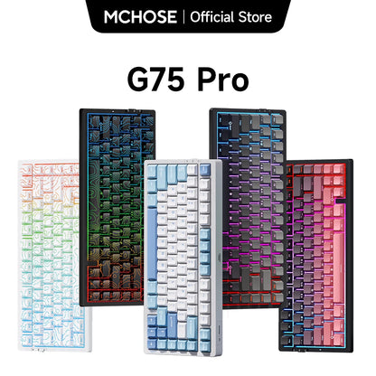 Teclado Mecânico Sem Fios MCHOSE G75 Pro 75% Layout, Montagem Gasket, 5 Camadas de Amortecimento, Retroiluminação RGB, Tri-Mode, Hot Swappable