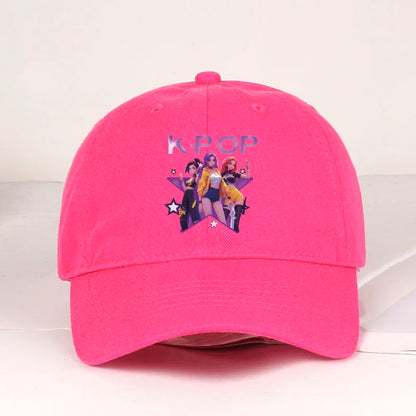K-POP Cartoon Girl Group Star Print Soft-Peak Baseball Cap - Unisex Casual Retro Adjustable Dad Cap - Y2K Sun Hat