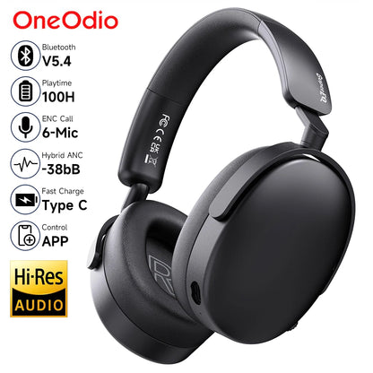 Auscultadores Bluetooth 5.4 Sem Fios Oneodio SuperEQ A200 ANC – Auscultadores Over-Ear com Cancelamento de Ruído, Microfone ENC, Áudio Hi-Res e Controlo por App