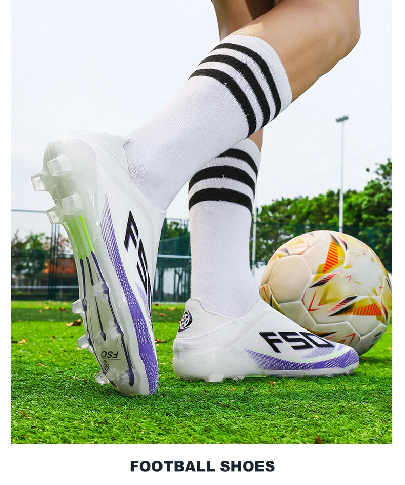 New Men Football Boots Non-Slip Outdoor Sneakers Match Grass Cleats High-quality Soccer Shoes Futsal Hot-selling High-top Light