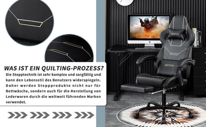 WOTSTA Ergonomic Gaming Chair with Footrest, Racing Computer Chair, Adjustable Height Office Chair with Armrests, Comfortable Leather Gaming Seat