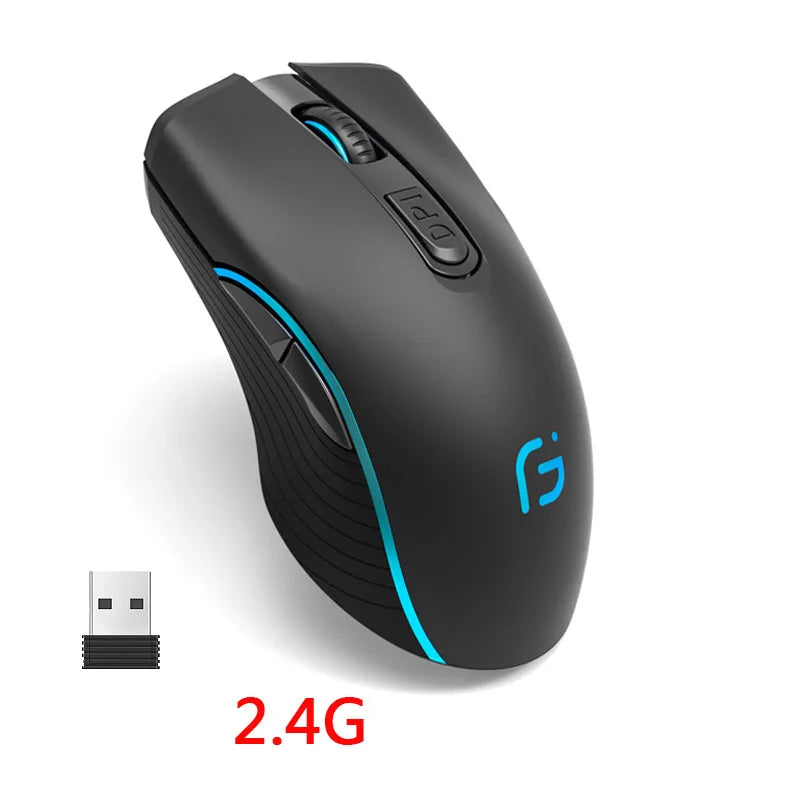 Rechargeable Dual Mode Bluetooth Wireless Mouse, 2.4GHz USB Optical Gaming Mouse with 2400 DPI, Ergonomic Rechargeable Wireless Mouse for PC, Laptop & Mac