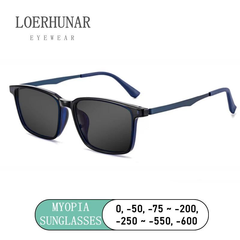 LOERHUNAR High Quality Square Frame TR90 Pure Titanium Myopia Sunglasses for Men Woman UV400 Sunshade Driving Fishing Sunglasses
