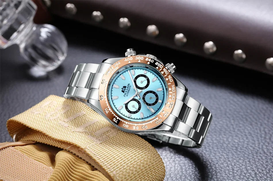 Automatic Mens Watch Mechanical Self Wind Movement Gold Black Stainless Steel Diamonds Stone Sports Luxury Fashion Watches