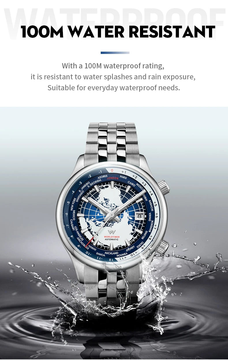 WM Watch Automatic Mechanical Men Watches High Quality Sapphire World Time Original Recognized Brand Welly Merck Watch Man WM057