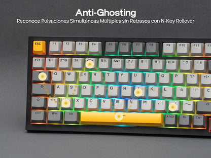 Teclado mecânico ISO-ES EPOMAKER X AJAZZ AK820 PRO 75% com layout espanhol, com fios/2.4GHz/BT, ecrã e botão rotativo para PC/Mac