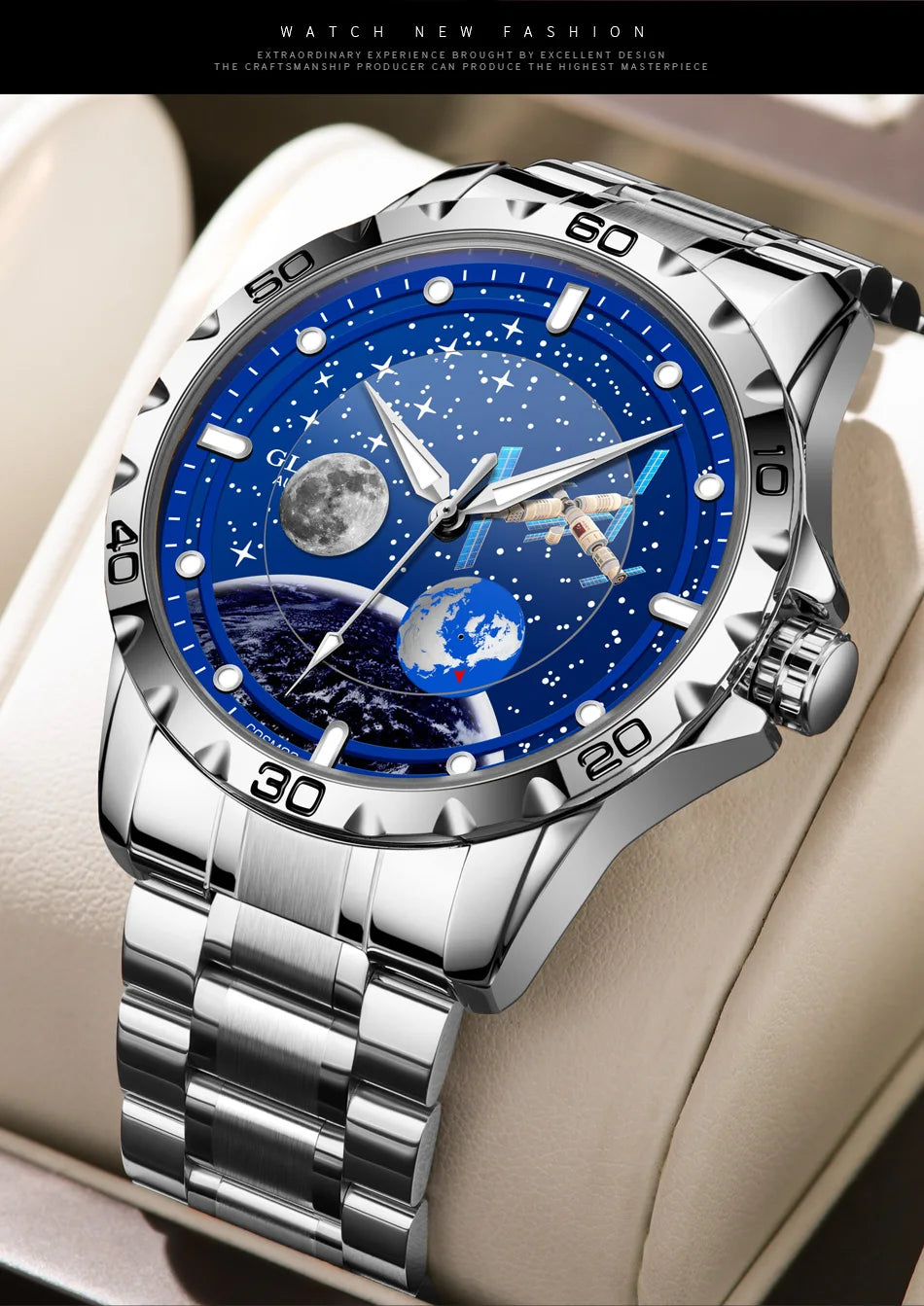 Glenaw Top Luxury Moon Rotation Stylish Personalized Fully Automatic Mechanical Men's Luminous Waterproof Watch