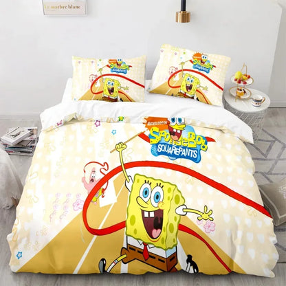 Cartoon Anime SpongeBobed Bedding Set 3D Printed Patricks Squidwards Quilt Duvet Cover Pillowcase Bed Set Full Queen King Size