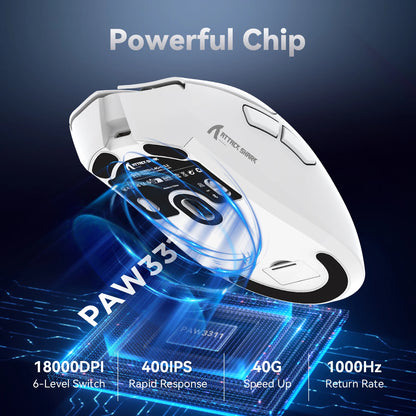 ATTACK SHARK R1 Tri-Mode Gaming Mouse, 18,000 DPI PixArt PAW3311 Wireless Gaming Mouse, 59g Ultralight Gaming Mouse for PC, Mac & Laptop