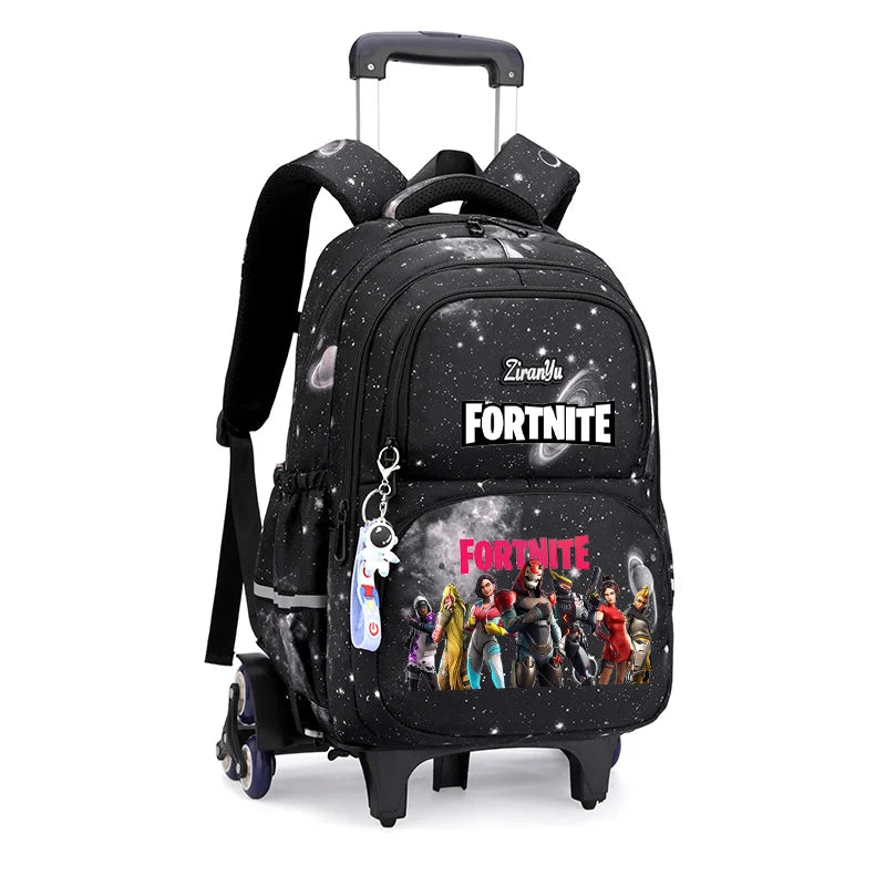 Чанта с колелца Fortnite за лесно изкачване на стълби, аниме, водоустойчива раница на колелца с голям капацитет за ученици, ежедневна пътна чанта