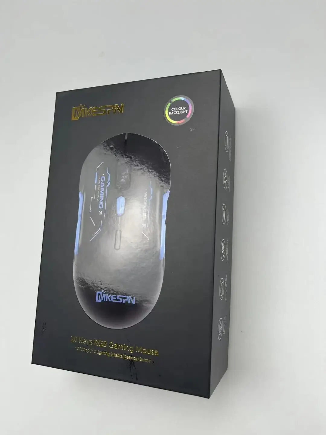 Mouse gaming macro MKESPN W12 a 10 pulsanti, ambidestro, wireless Bluetooth multi-canale tri-mode, grande RGB ergonomico