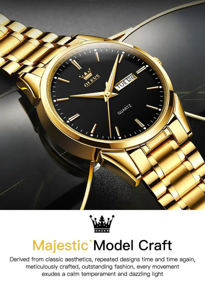 OLEVS Classic Gold Wrist Watches For Top Brand Luxury Business Date Waterproof Luminous Stainless Steel Men Quartz Wristwatch