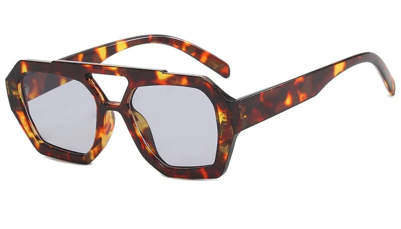 Fashion Pilot Oversized Sunglasses For Women New Double Bridges Sun Glasses Female Retro Square Leopard Purple Eyewear Trendy