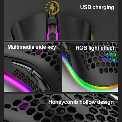 BM600 Wireless Gaming Mouse USB 2.4GHz Rechargeable RGB Wireless Mouse, Ergonomic Honeycomb Optical Mouse for PC, Laptop & Office