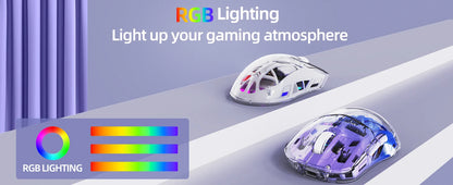 A2 przezroczysta bezprzewodowa mysz gamingowa, BT 5.0/2.4G, ładowalna mysz RGB do PC z ekranem cyfrowym, PixArt 3212, 5 regulowanych poziomów DPI