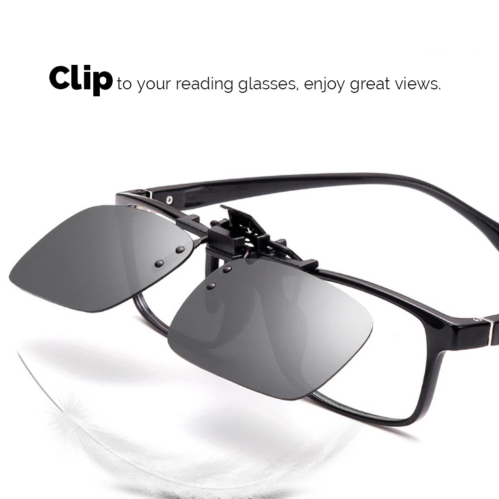VIVIBEE Men Polarized Flip Up Clip on Sunglasses Black Driving UV400 Women Square S M L Goggles Night Vision Fishing Glasses