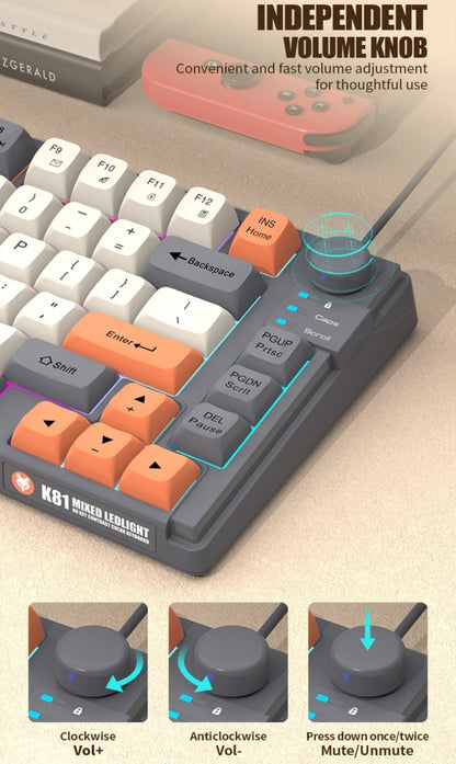K81 Gaming Keyboard 81-Key 80% Wired RGB Gaming Keyboard with Volume Knob, Ergonomic USB Gaming Keyboard for PC, Laptop, Mac & Multi-Language Layouts