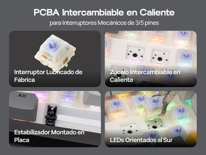 Teclado mecânico ISO-ES EPOMAKER X AJAZZ AK820 PRO 75% com layout espanhol, com fios/2.4GHz/BT, ecrã e botão rotativo para PC/Mac