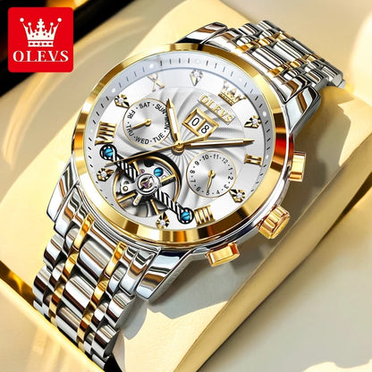 OLEVS 9910 Original Men's Automatic Mechanical Watch Luxury Skeleton Stainless steel Waterproof Luminous Watches