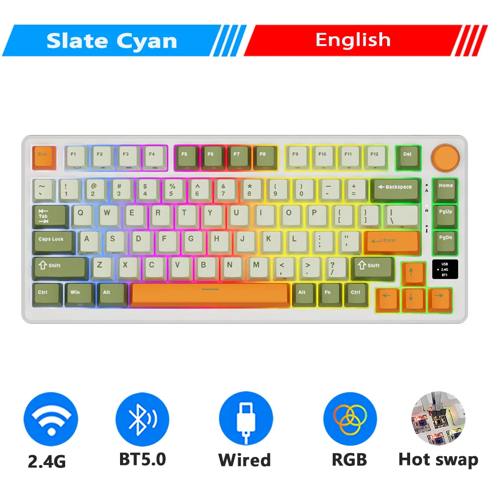 RK ROYAL KLUDGE M75 2.4G Wireless/Bluetooth/USB-C Mechanical Keyboard 81Keys RGB Hot-Swappable Gasket Gamer Keyboard with Screen