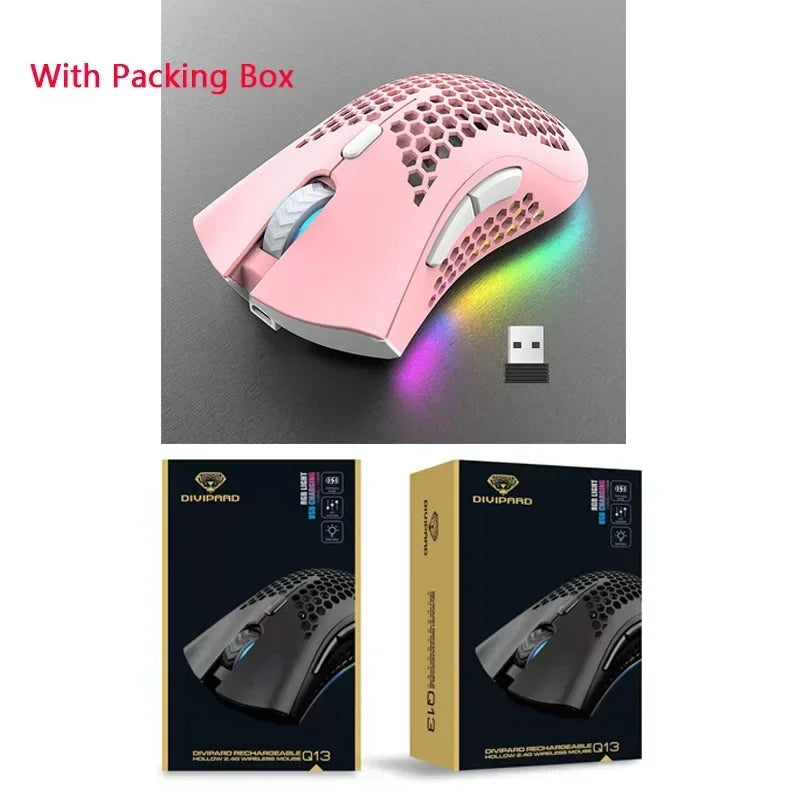 BM600 Wireless Gaming Mouse USB 2.4GHz Rechargeable RGB Wireless Mouse, Ergonomic Honeycomb Optical Mouse for PC, Laptop & Office
