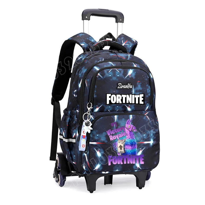 Чанта с колелца Fortnite за лесно изкачване на стълби, аниме, водоустойчива раница на колелца с голям капацитет за ученици, ежедневна пътна чанта