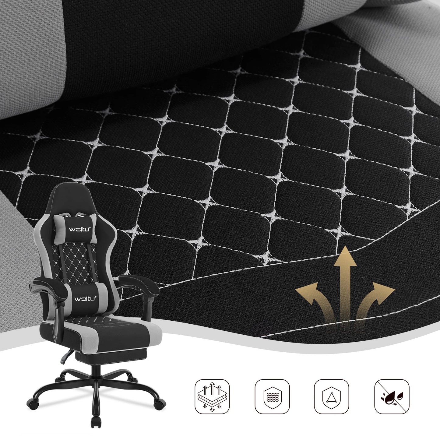 WOLTU Massage Gaming Chair Ergonomic Swivel Computer Chair with Pillow & Footrest Adjustable Headrest Lumbar Support Gamer Chair