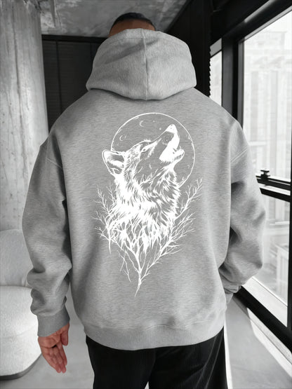 Men's Wolf pattern printed hooded sweatshirt a comfortable casual and fashionable hooded pullover shirt Men's clothing