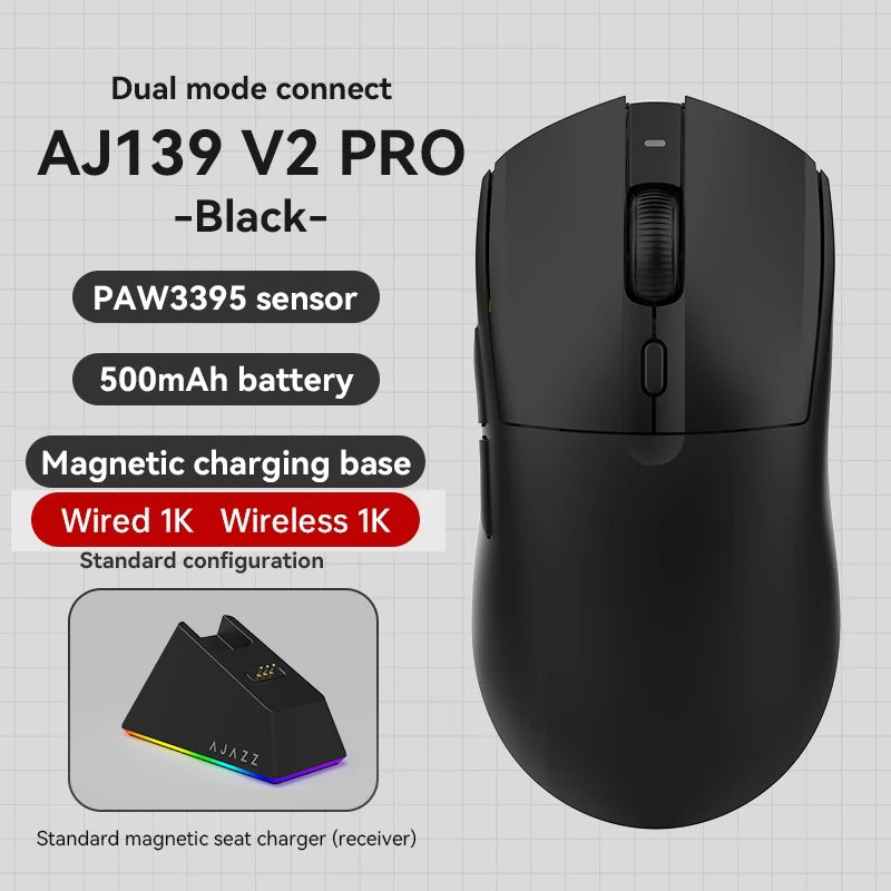 AJAZZ AJ139 Pro belaidė žaidimų pelė PMW3395/PAW3311, 26000 DPI ultralengva įkraunama belaidė žaidimų pelė, skirta kompiuteriui, nešiojamajam kompiuteriui ir e. sportui