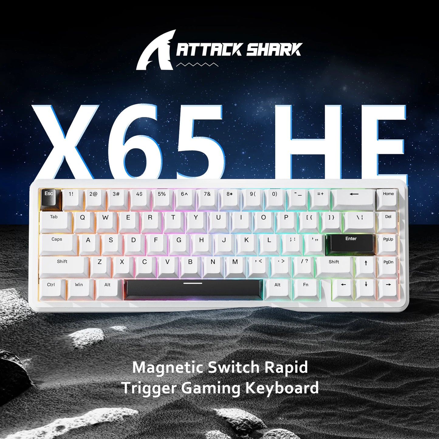 Teclado Gaming com Fios ATTACK SHARK X65 HE com Switches Magnéticos, Rapid Trigger, 65% e Taxa de Polling de 8000 Hz