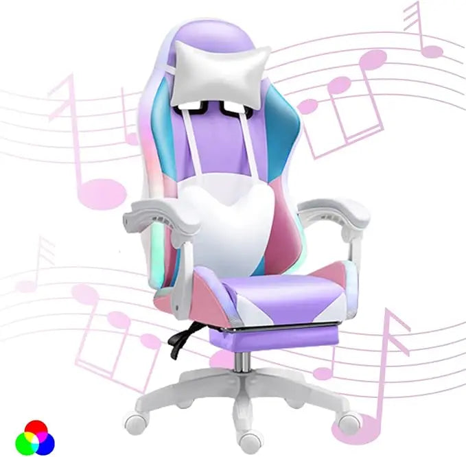 RGB LED Gaming Chair for Adults, Ergonomic Video Game Chair with Speakers, Lumbar Support Office Chair Reclining Computer Chair