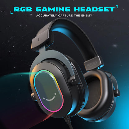 FIFINE RGB Gaming Headset with Mic – 7.1 Surround Sound Wired Over-Ear USB Headphones for PC, PS4, PS5, with EQ Modes & Noise Isolation
